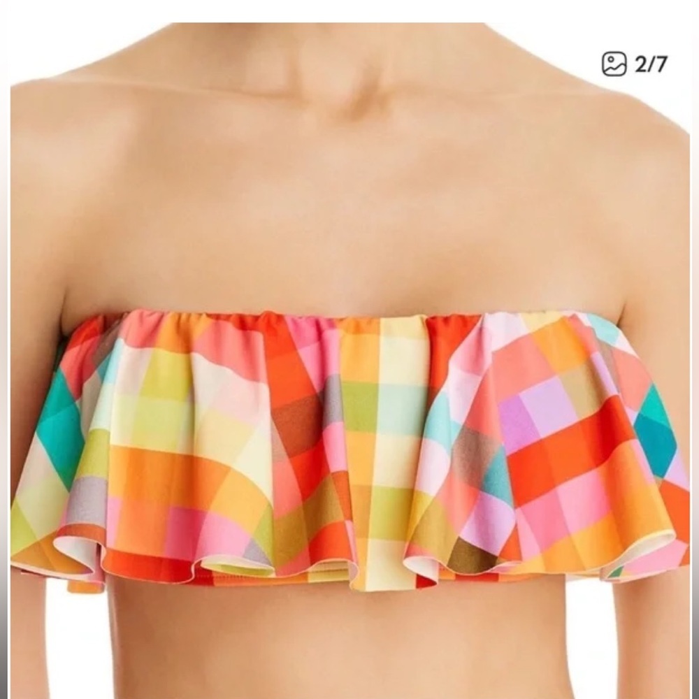 NWT Kate Spade Garden Plaid Summer Colorful Bandeau Bikini Top Sz Medium